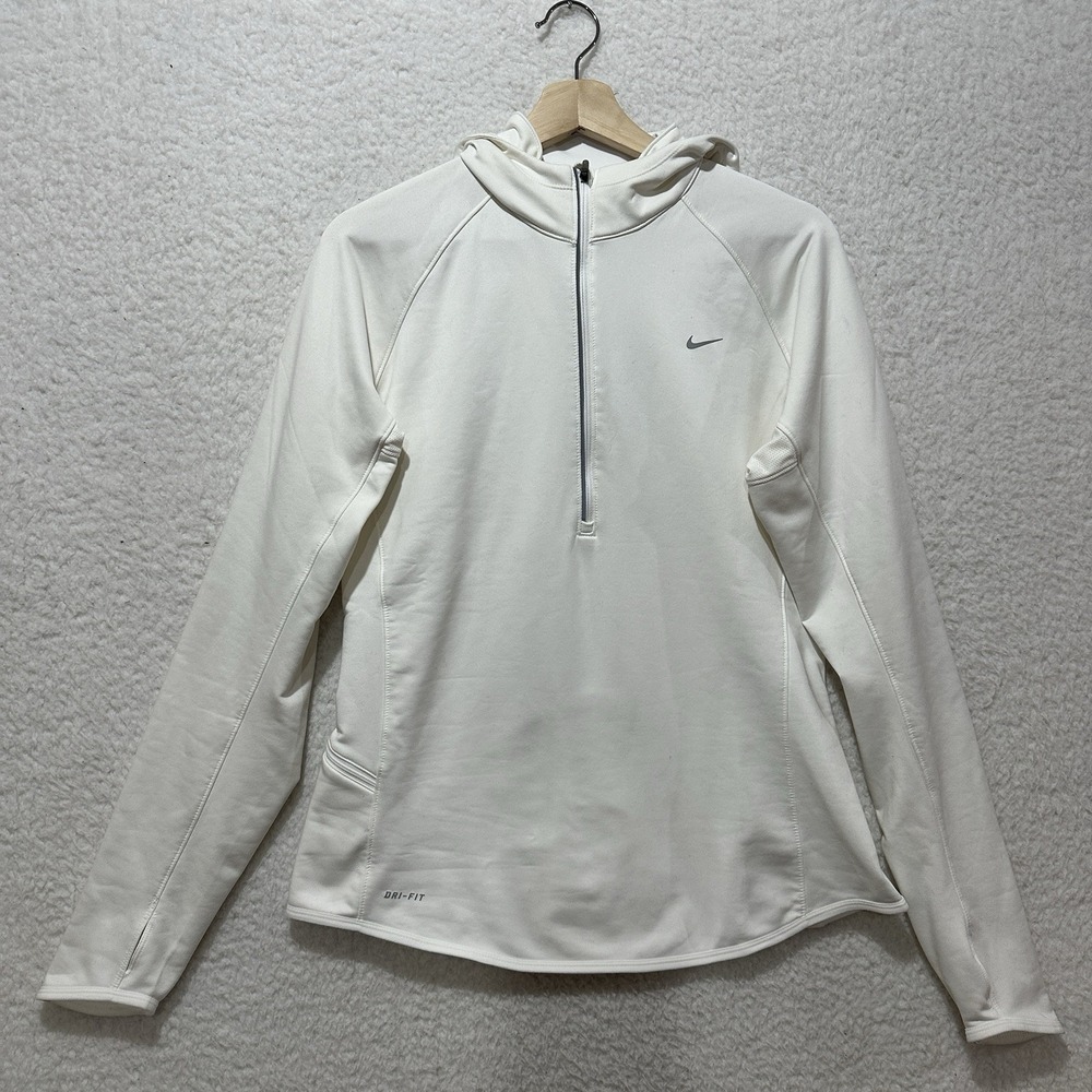 Nike Dri-Fit Women's White 1/4 Zip Running Long Sleeve Hoodie 424841-100 Size L